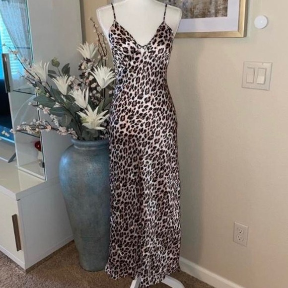 Vintage Y2K 100% Silk Leopard Print Dress Silk Slip Dress Silk Dress Cheetah - Picture 9 of 11